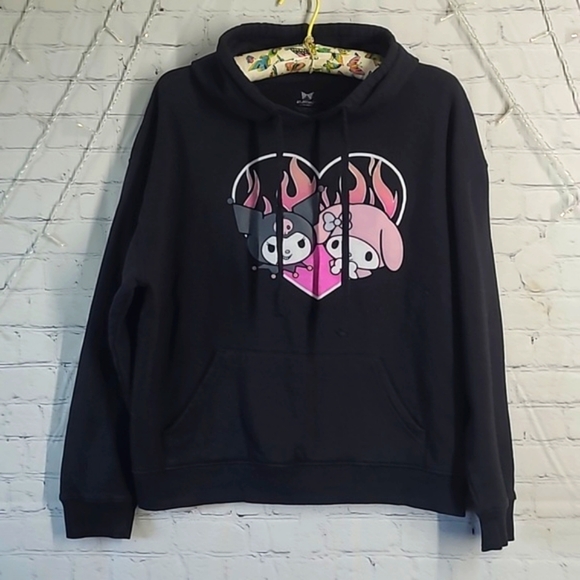 Sanrio Tops - Sanrio Hello Kitty Kuromi & My Melody Flame Kawaii Black Hoodie Unisex Sz Large
